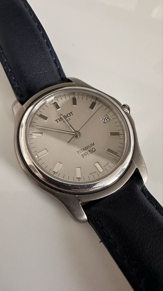 Zegarek męski Tissot Titanium PR50 skorzany niebieski pasek