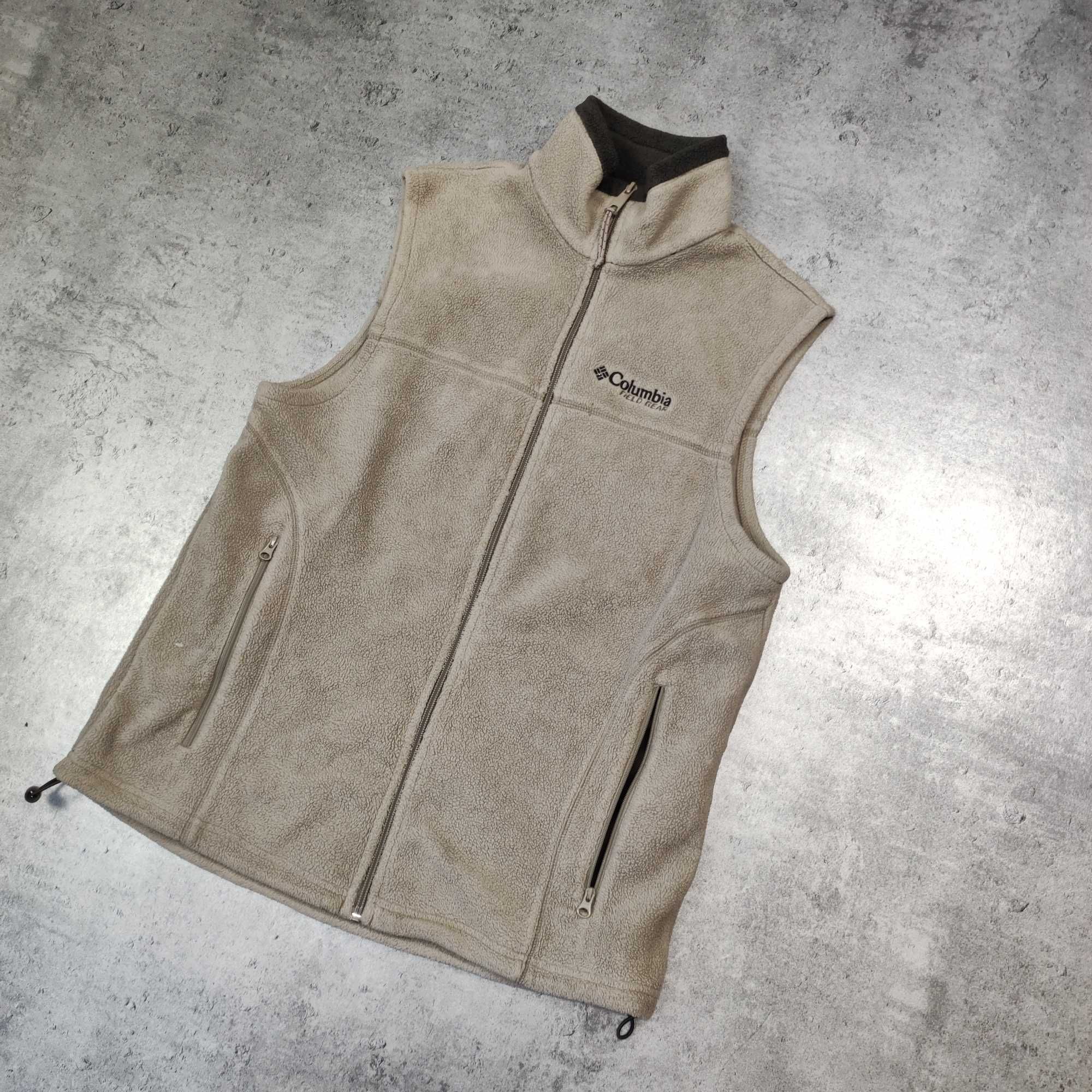 MĘSKA Kamizelka Polar Górska Trekking Columbia Field Gear Beżowa Logo