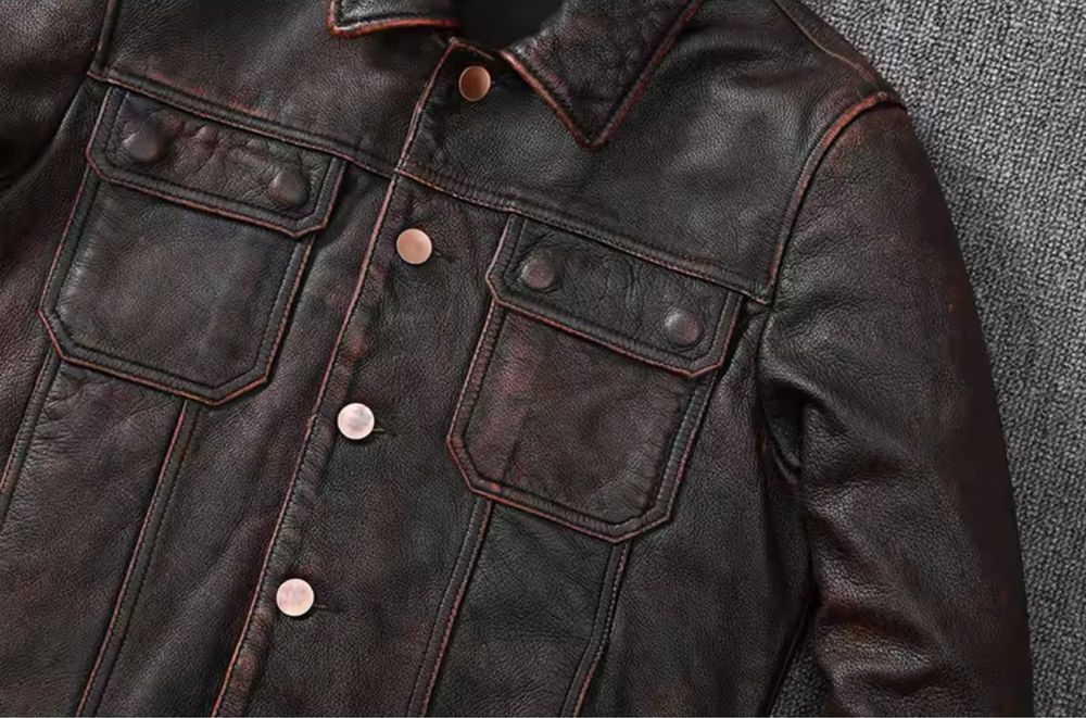 Kurtka skórzana vintage ramoneska marynarka męska bikerka modna casual