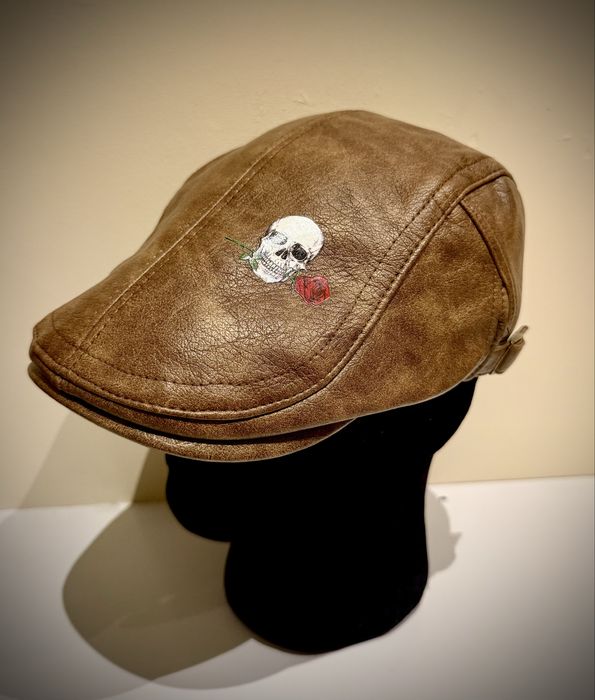 Kaszkiet męski skórzany brąz