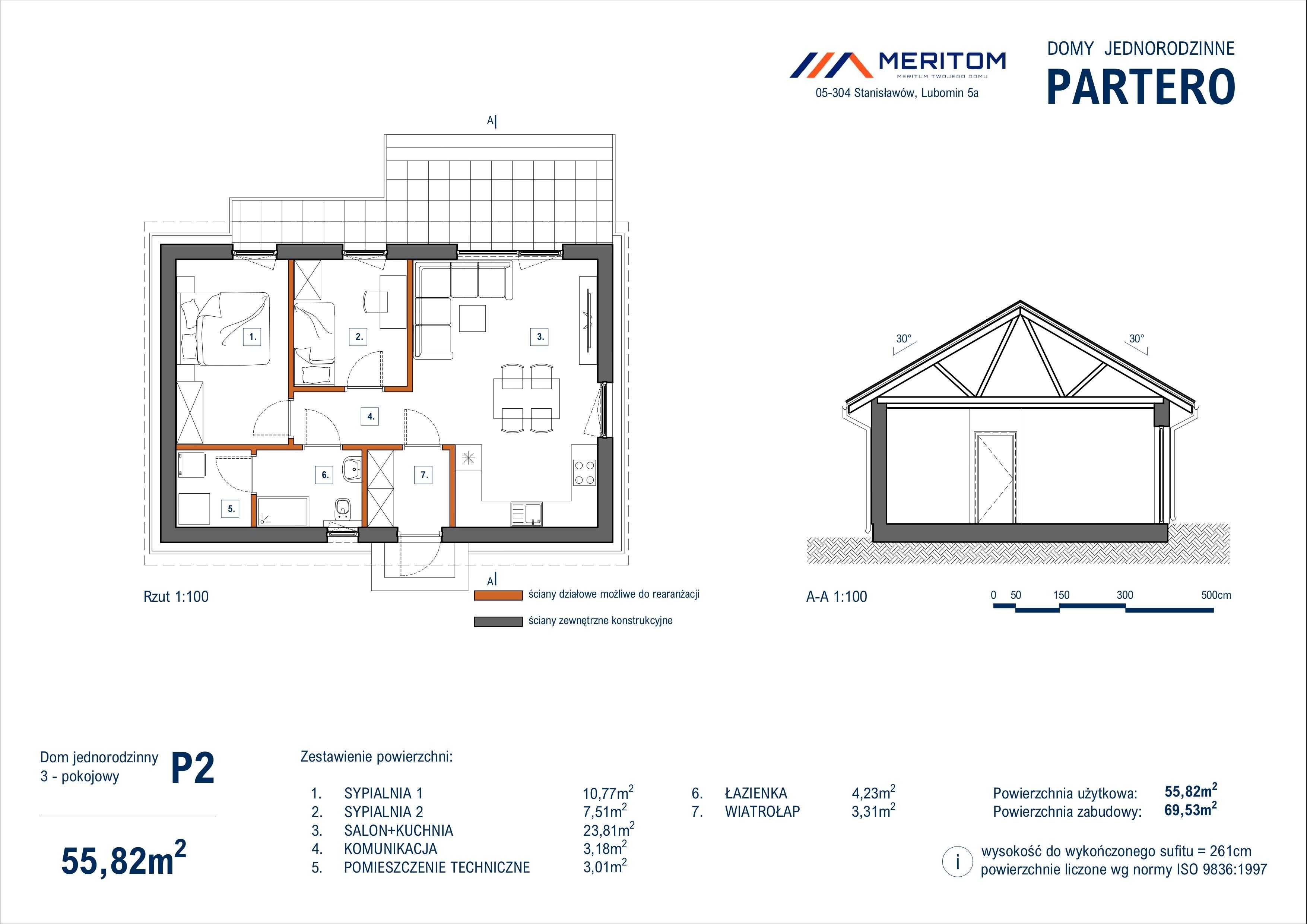 Dom PARTERO P2 parterowy mieszkalny całoroczny letni szkieletowy 70m2