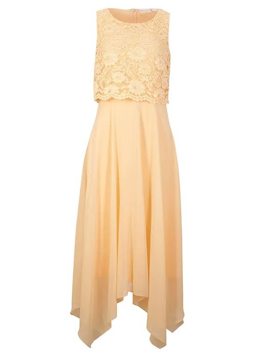 B.P.C sukienka szyfonowa asymetryczna morelowa z koronką 46.