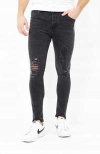 nowe czarne jeansy skinny rurki ripped róże 34R