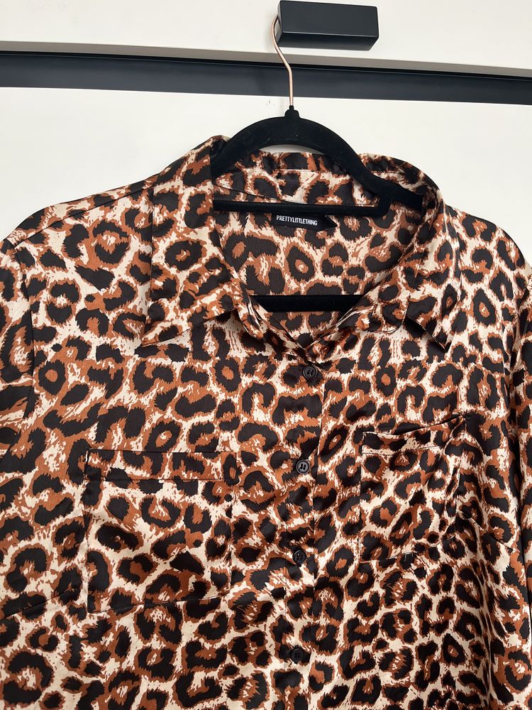 A’la satynowa koszula oversize panterka leopard