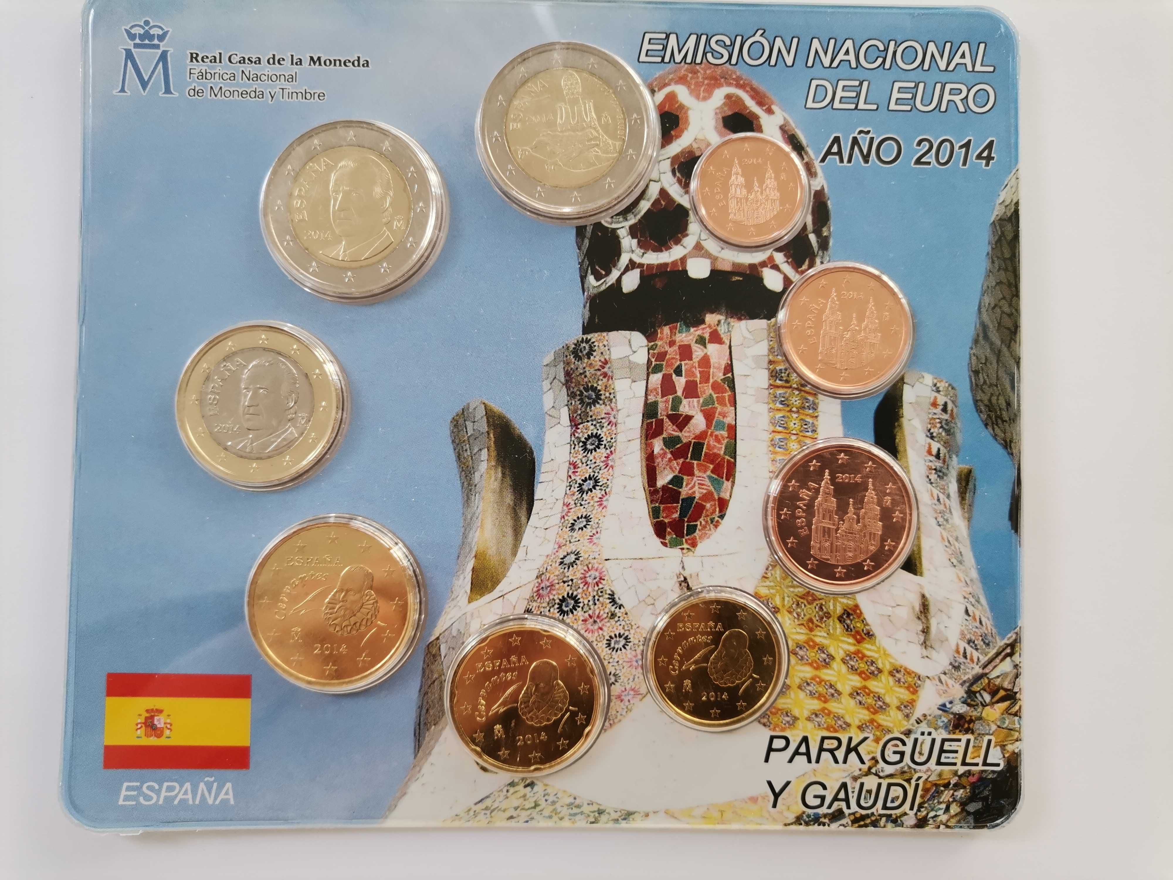 Set Conjunto Euro - Espanha 2014 BNC + 2 euros Parque Gaudi, set WMF