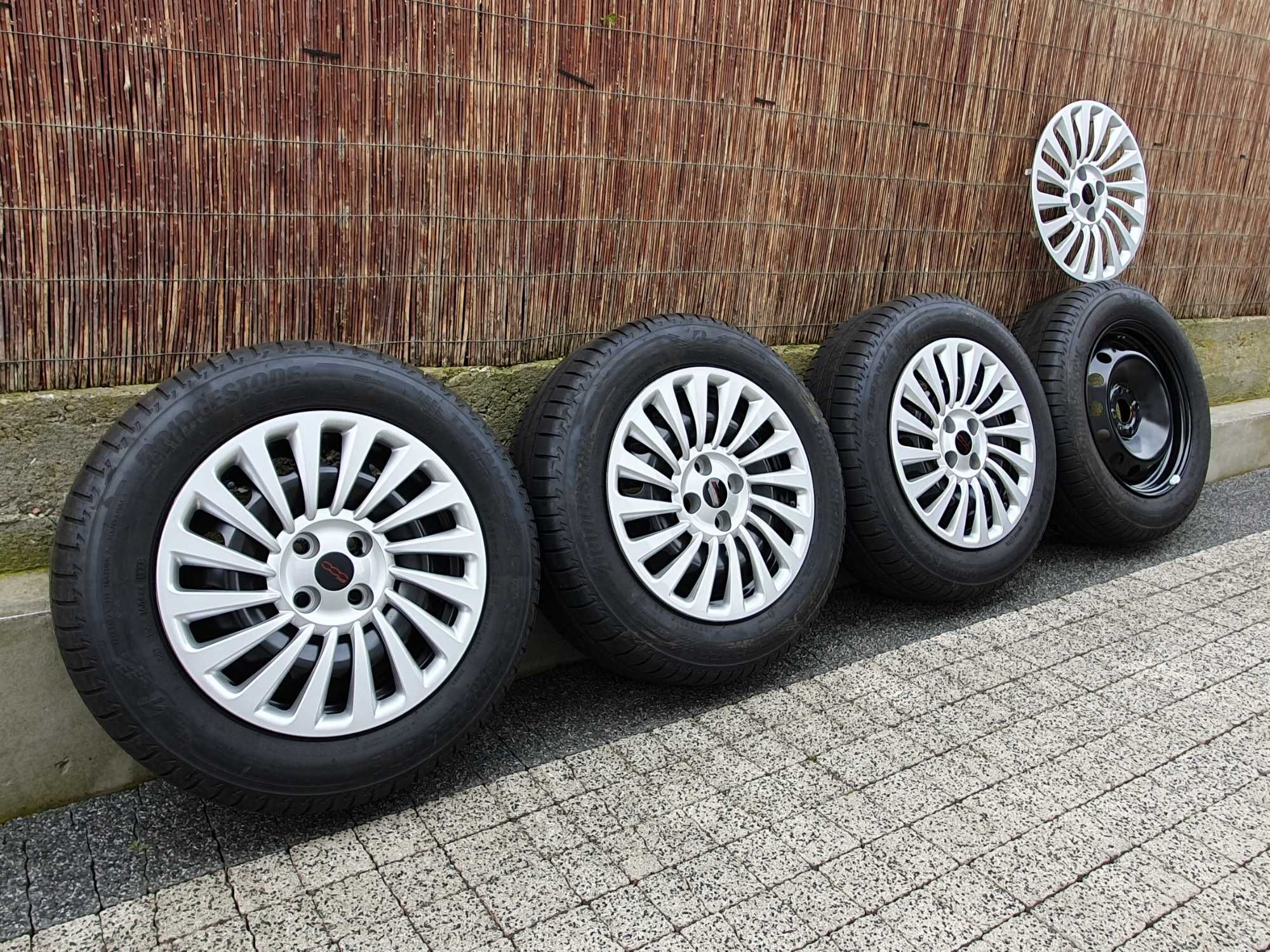 4x Oryginalne koła 15-stki Fiat 500 4x98 Bridgestone 6mm 2023r.