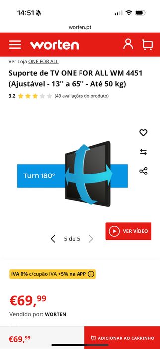 Suporte TV NOVO 13” a 55” rotacão 180°