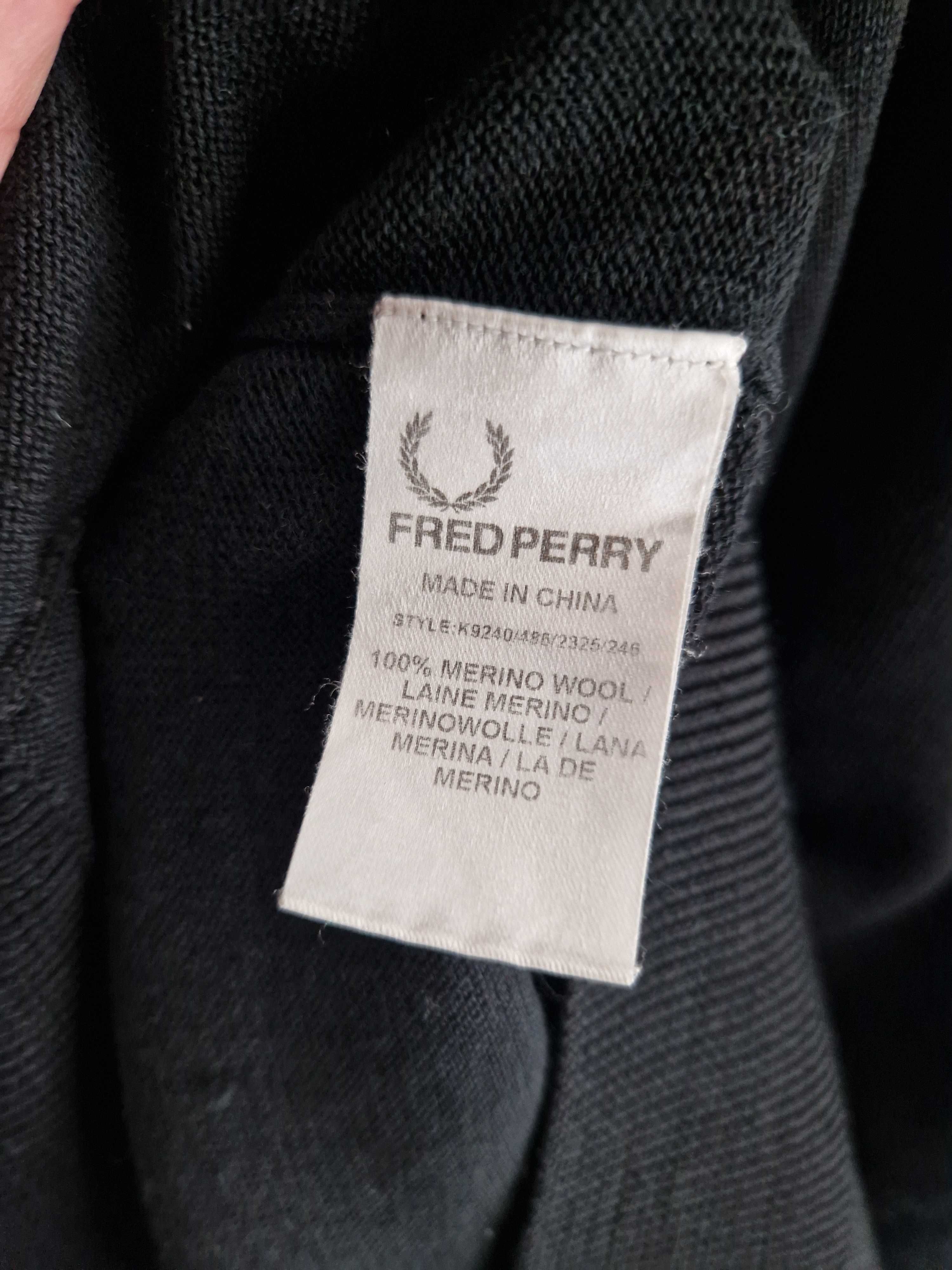 Czarny męski sweter Fred Perry 100% Merino Wool , XL