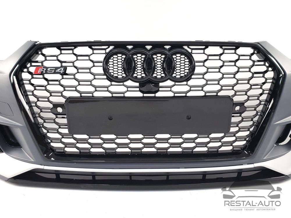 Передний бампер Audi A4 B9 2015-2019 в стиле RS4 под радары V2 новый