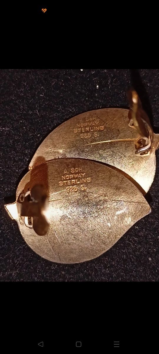 Piękne stare klipsy kolczyki A.SOH Norway srebro 925 i emalia