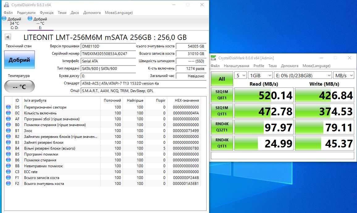 Диски SSD mSATA 256GB Samsung, Lite-ON с Гарантией в Хорошем Состоянии