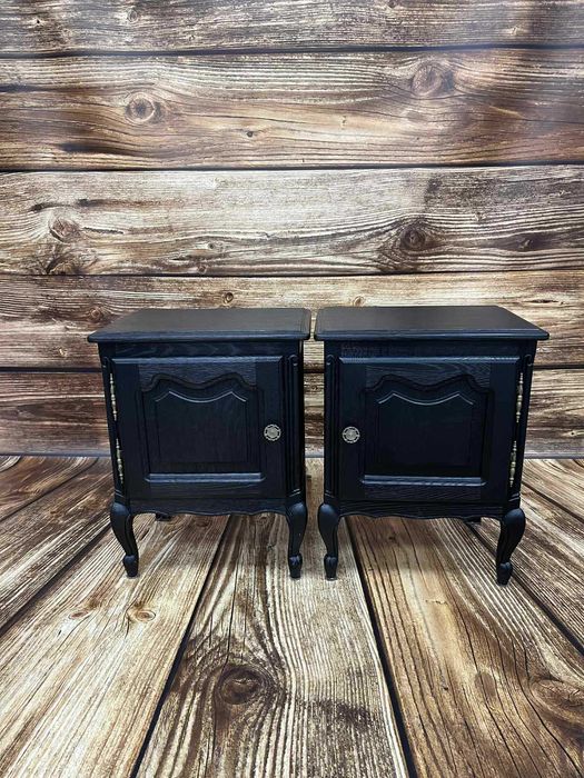 2 drewniane szafki nocne, solidne zdobione czarne eleganckie