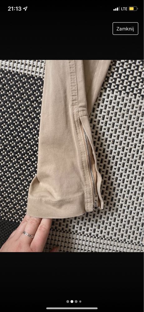 beżowe kremowe eleganckie spodnie z suwakami zara rozmiar 38