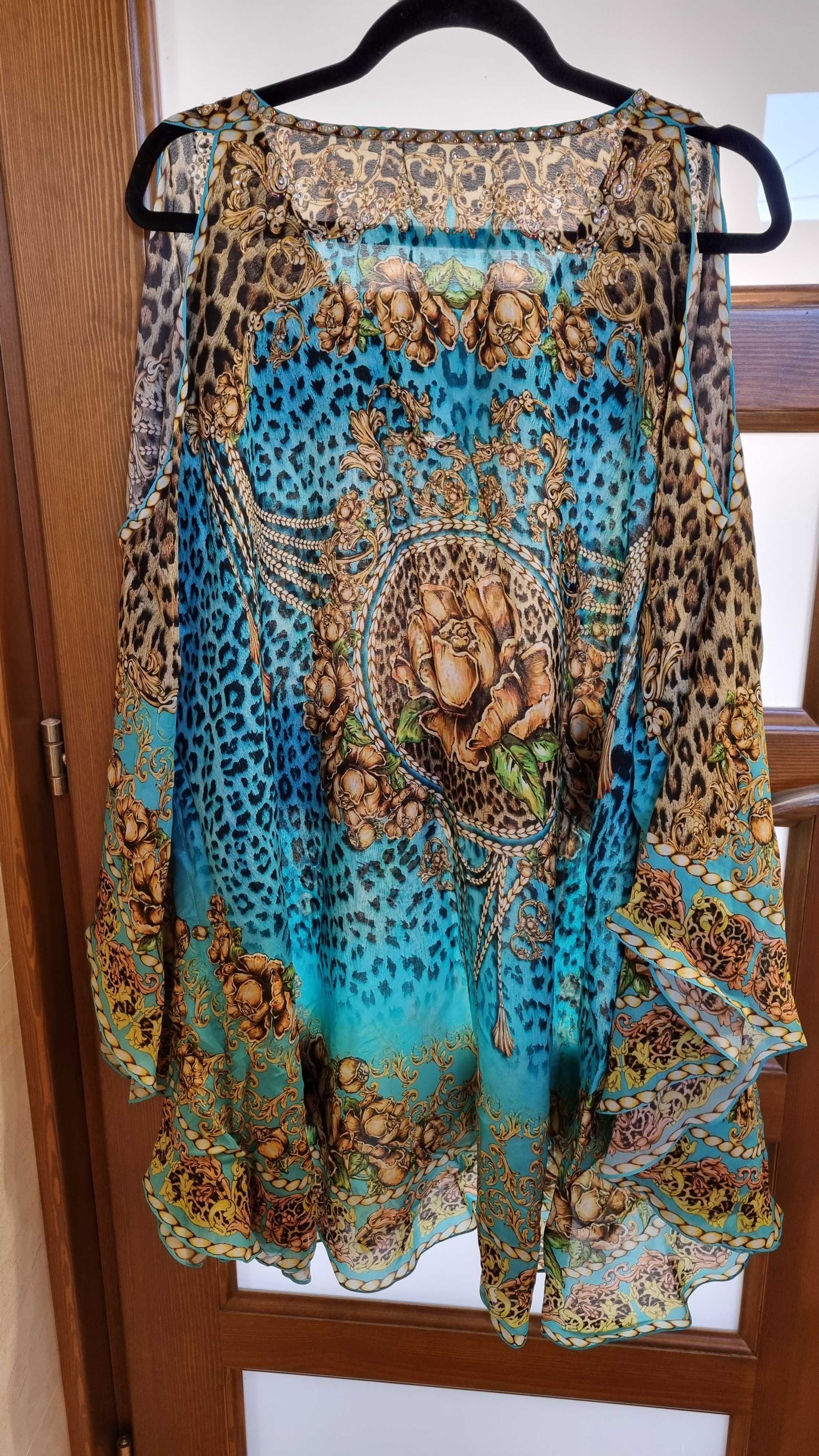 Sukienka jedwabna tunika kaftan Swarovski Panterka