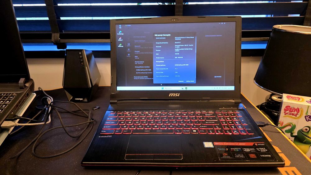 Laptop gamingowy MSI gp63 8re i7 gtx1060 6gb ssd nvme 500gb; 16gb ddr4