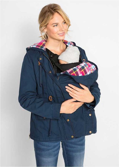 Ciepła kurtka ciążowa z kapturem wstawką niemowlęcą na nosidełko 38