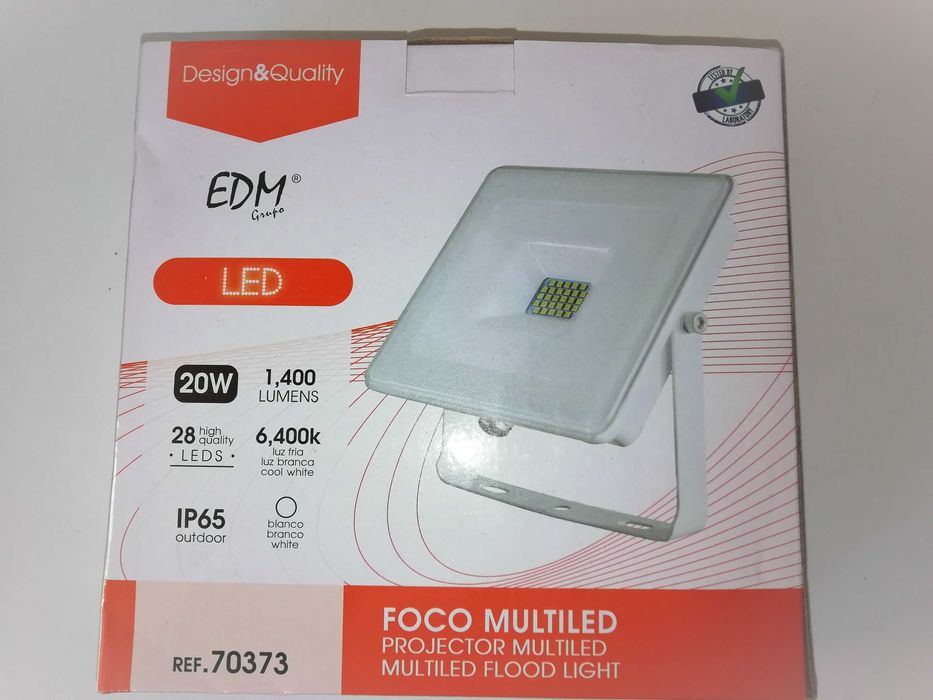 EDM - Projetor Led Extraplano 20w 6400k 1400 Lum - Branco - Novo caixa
