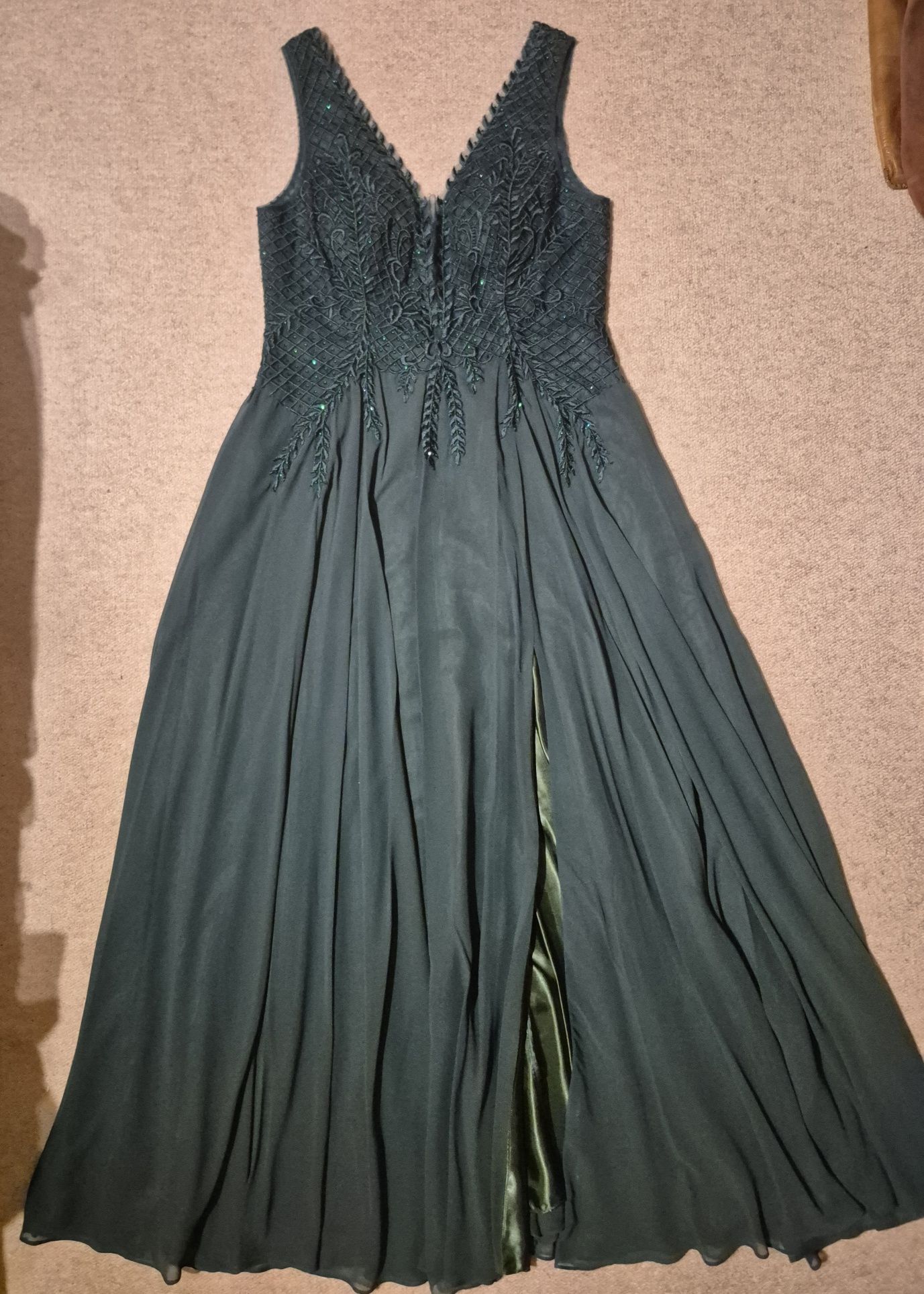 Pretty Woman sukienka maxi long szmaragdowa zieleń zdobienia   r. 46