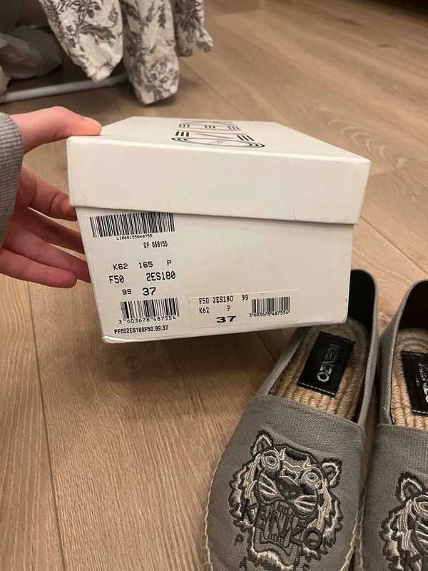 Kenzo espadryle mokasynki szare na słomianej podeszwie 37