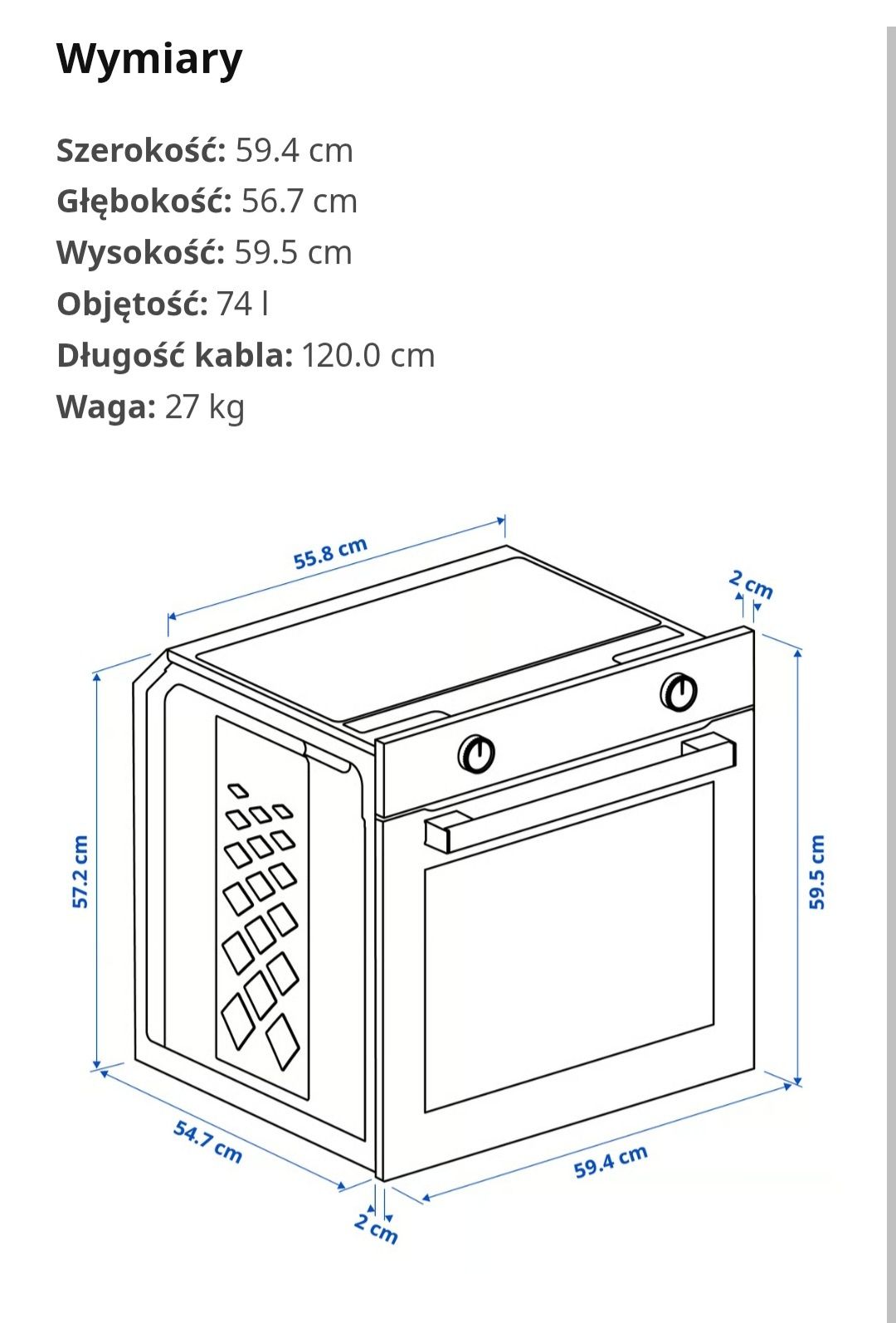 Piekarnik do zabudowy biały ikea lagan