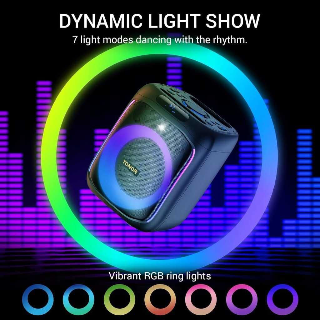 Głośnik Bluetooth zestaw KARAOKE dla dorosłych dzieci RGB, 2 mikrofony