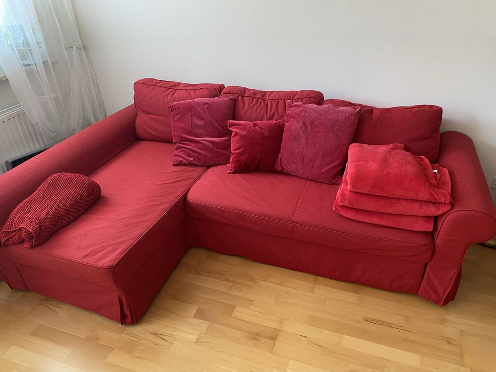 Sofa rozkładana narożna Ikea Backabro z funkcją spania plus dodatki