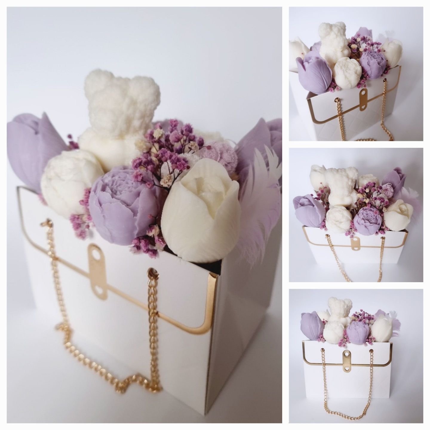 Flower Box elegancka torebka kwiaty z wosku sojowego prezent dekoracja