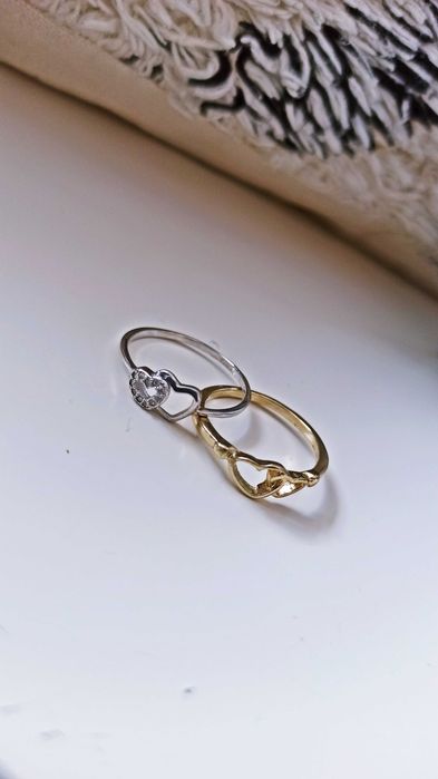 Pierścionki Srebrny & Złoty • Serduszka 925 • Opakowanie GRATIS •