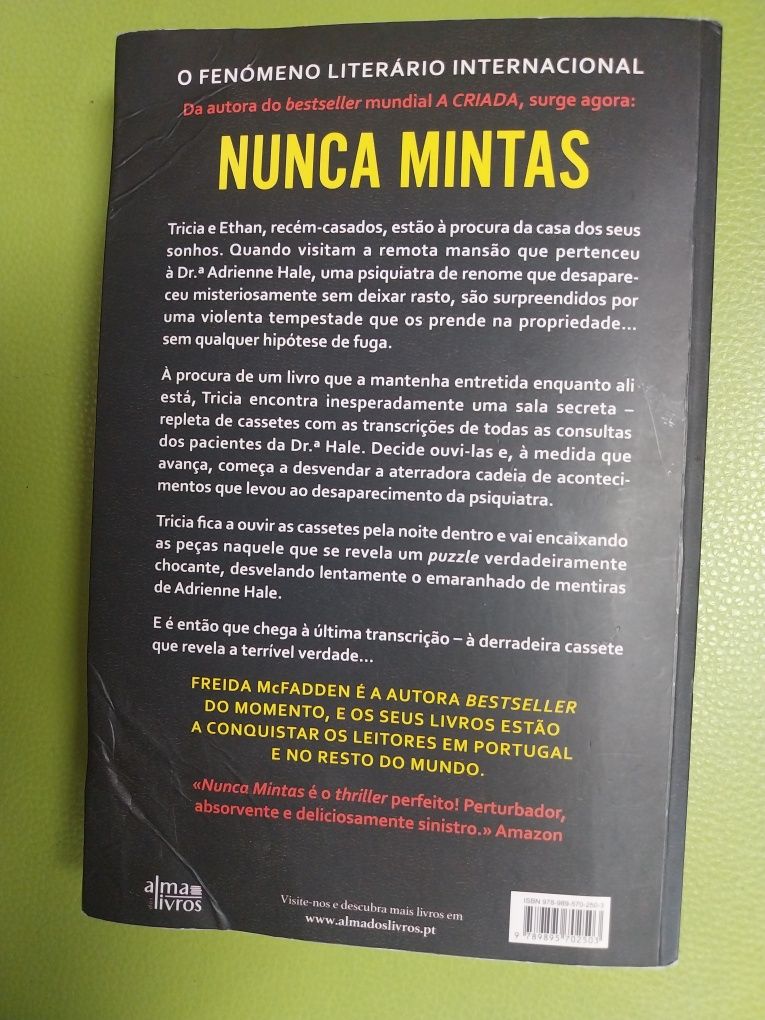 Livro " Nunca Mintas" de Freida Mcfadden