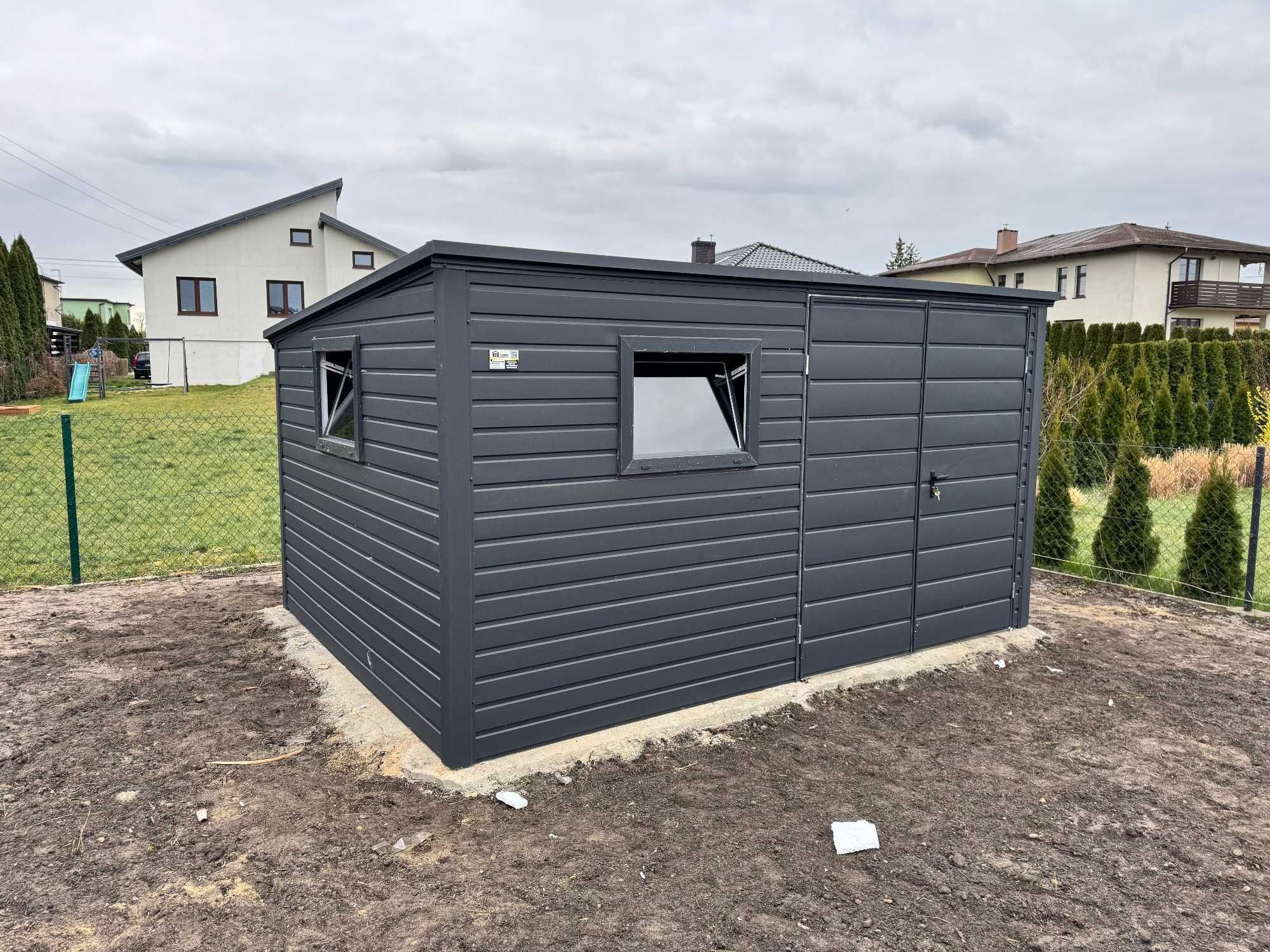 Garaż blaszany/schowek ogrodowy 3.2x2m, grafit, profil ocynk