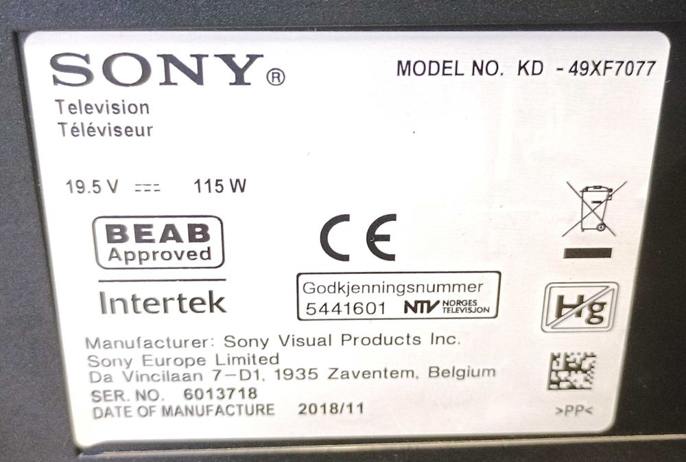Telewizor SONY KD-49XF7077