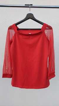 Czerwona koszulka bluzka z tiulowymi rękawami Ester