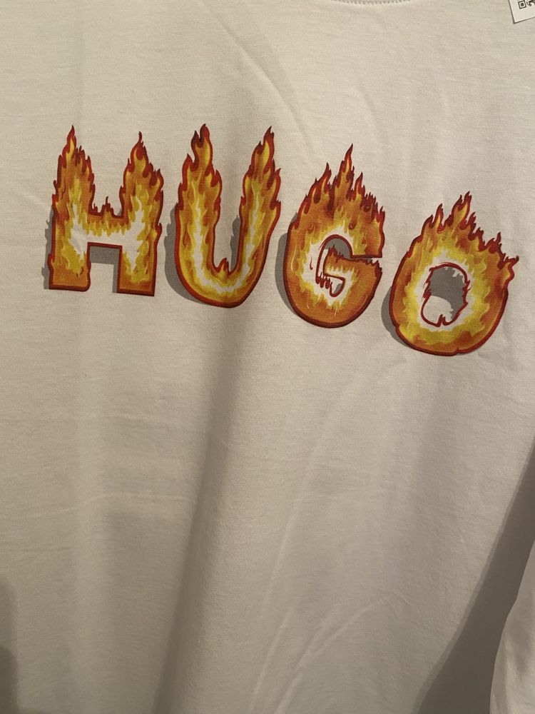 Koszulka z dlugim rękawem longsleeve biala męski M/L HUGO +Gratis BOSS
