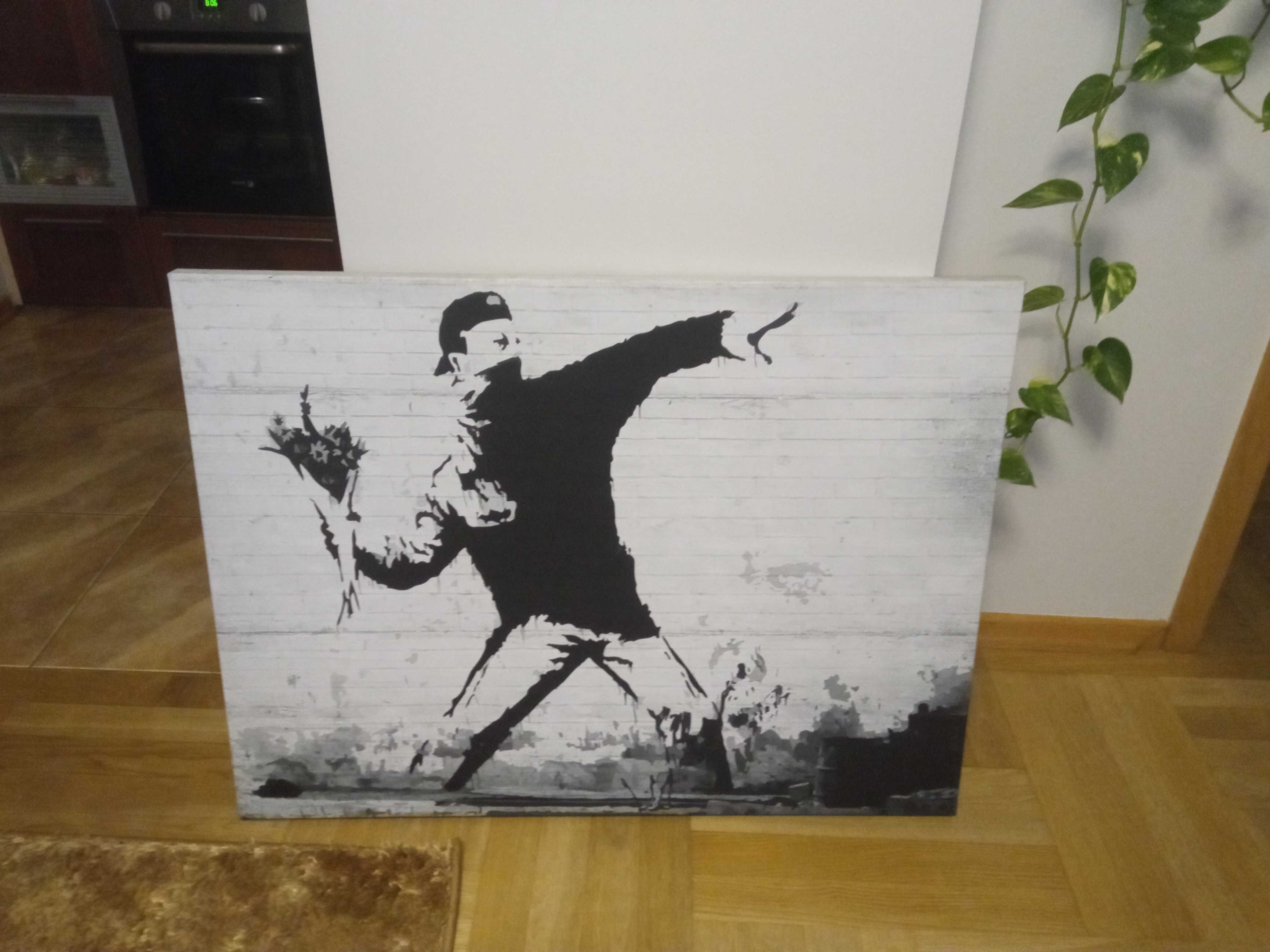 Nowoczesny obraz Banksy grafika współczesna na płótnie 100x75 druk