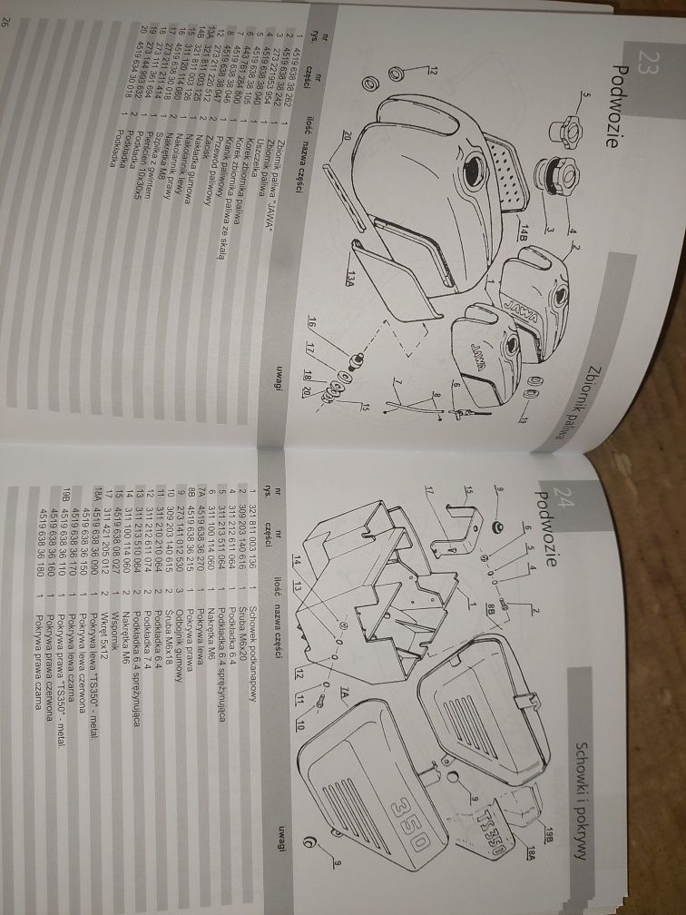 Sprzedam instrukcje obsługi katalog czesci rama silnik jawa 350 ts