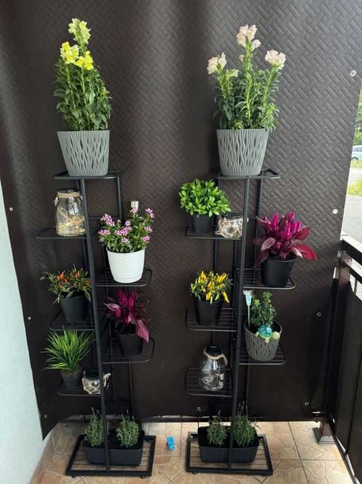 Kwietnik Metalowy Loft 8-poziom Stojak Kwiaty Na Doniczki Metal Czarny