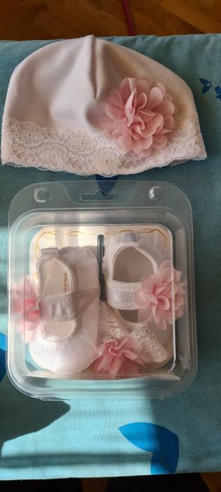 Chrzest komplet 68 dla dziewczynki sukienka ecru płaszczyk