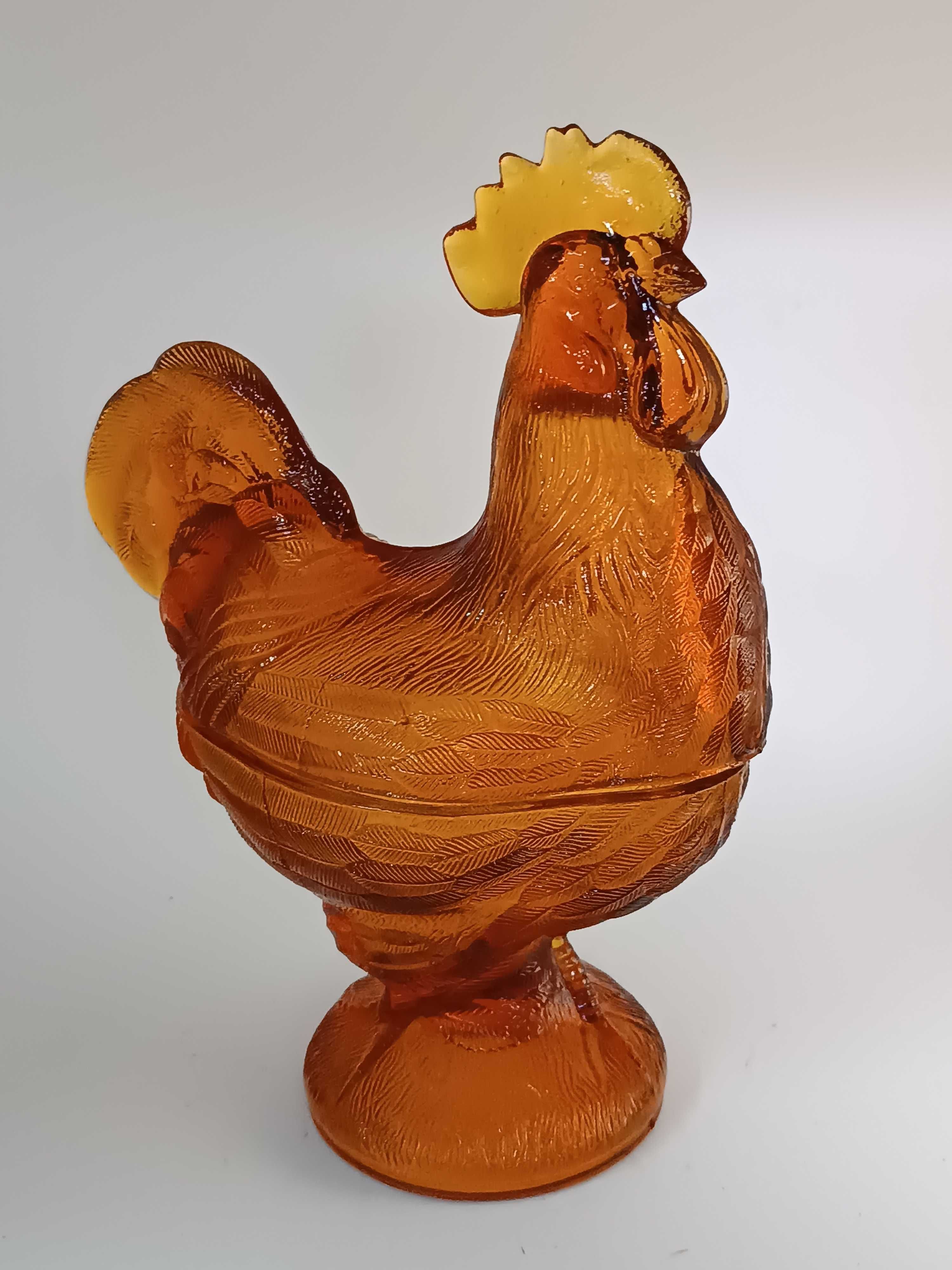 Bonito recipiente Galinha em vidro laranja . Antigo