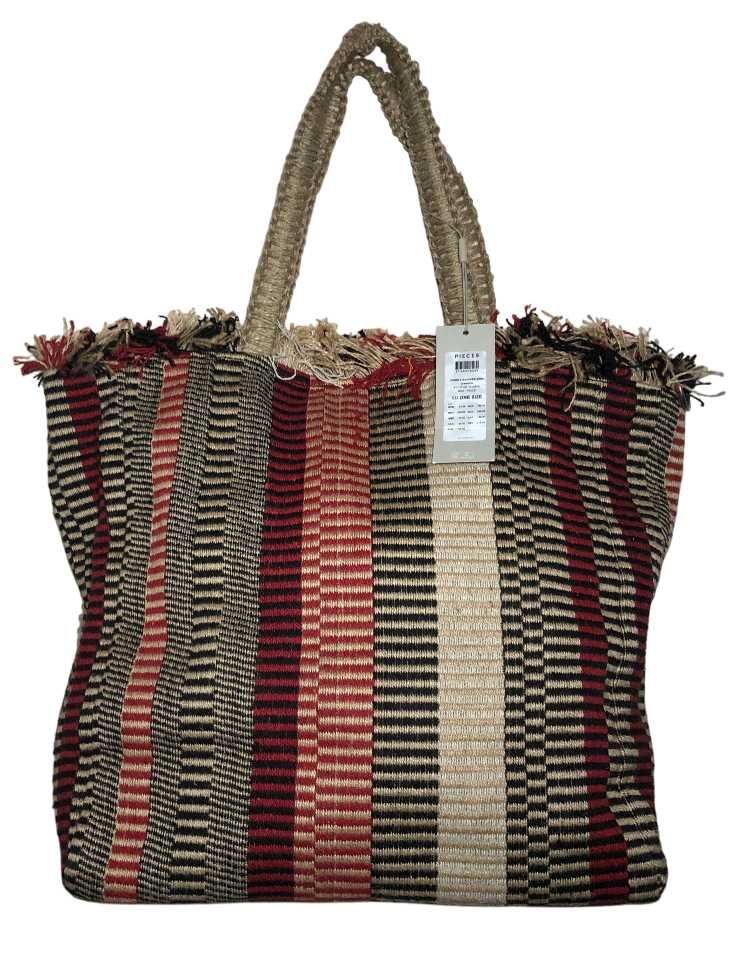 CL13 Duża Tkana Torba Plażowa Zakupowa Shopper Na Ramię PIECES Juta