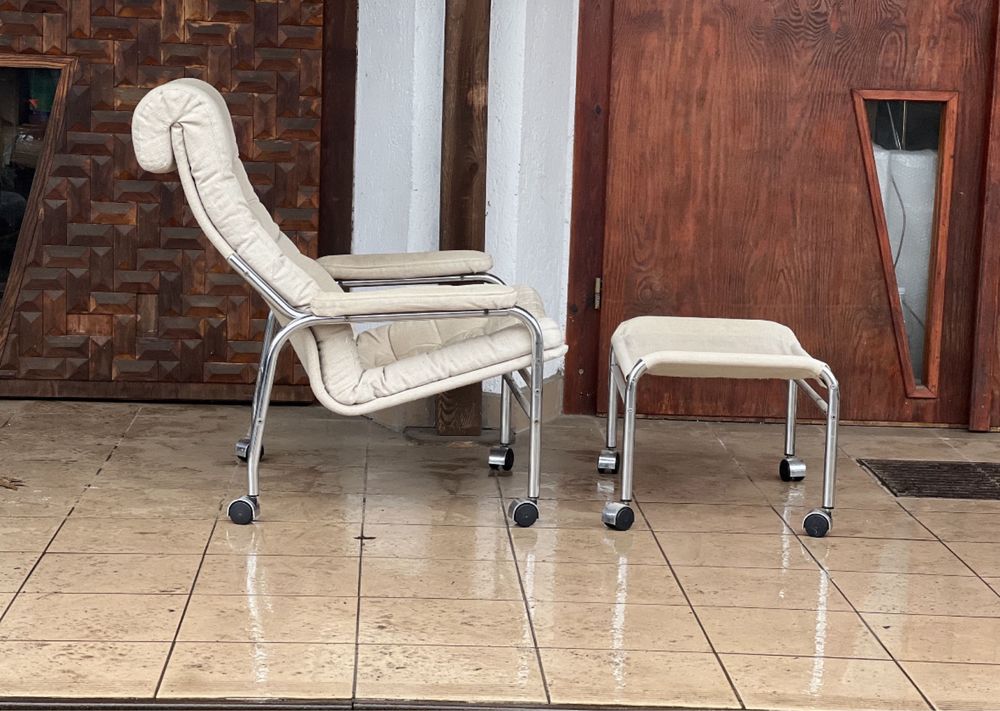 Noboru Nakamura dla Ikea. Fotel z podnóżkiem, model Bore. Vintage