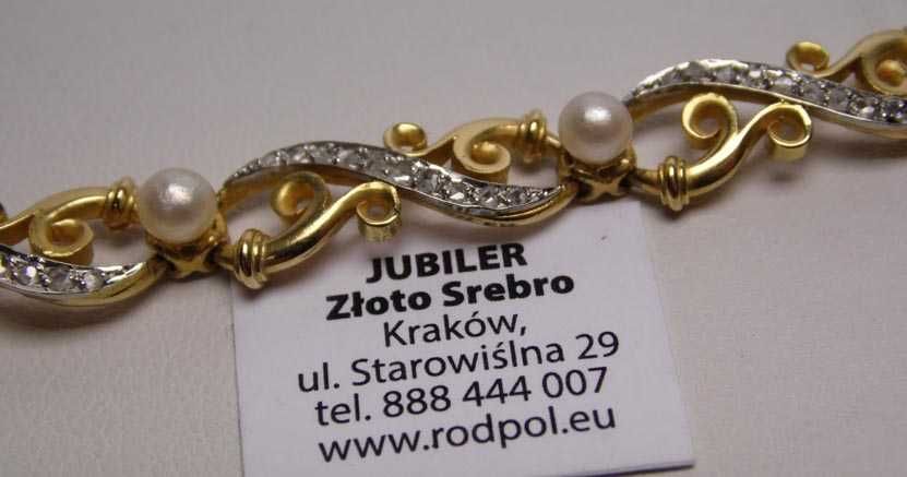 Antyczna złota bransoletka diamenty i perły Francja.