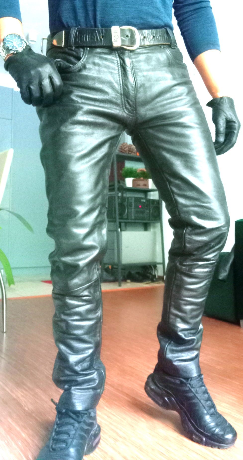 Męskie spodnie skórzane POLO 88cm