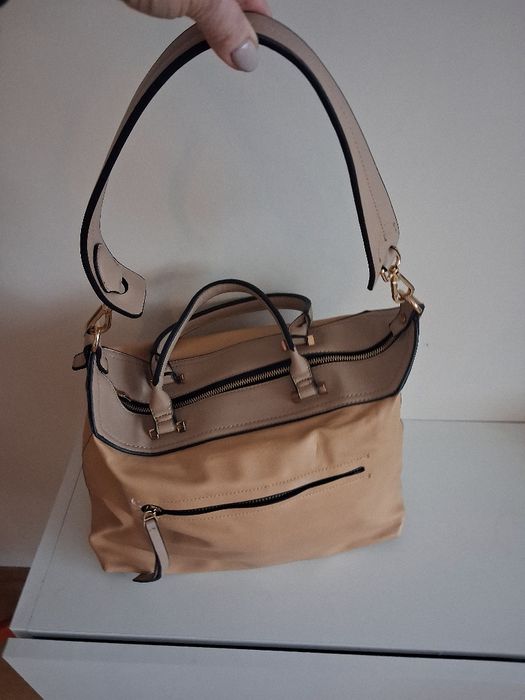 Torebka torba duża pomiestna beżowa włoska sze ok 35 cm