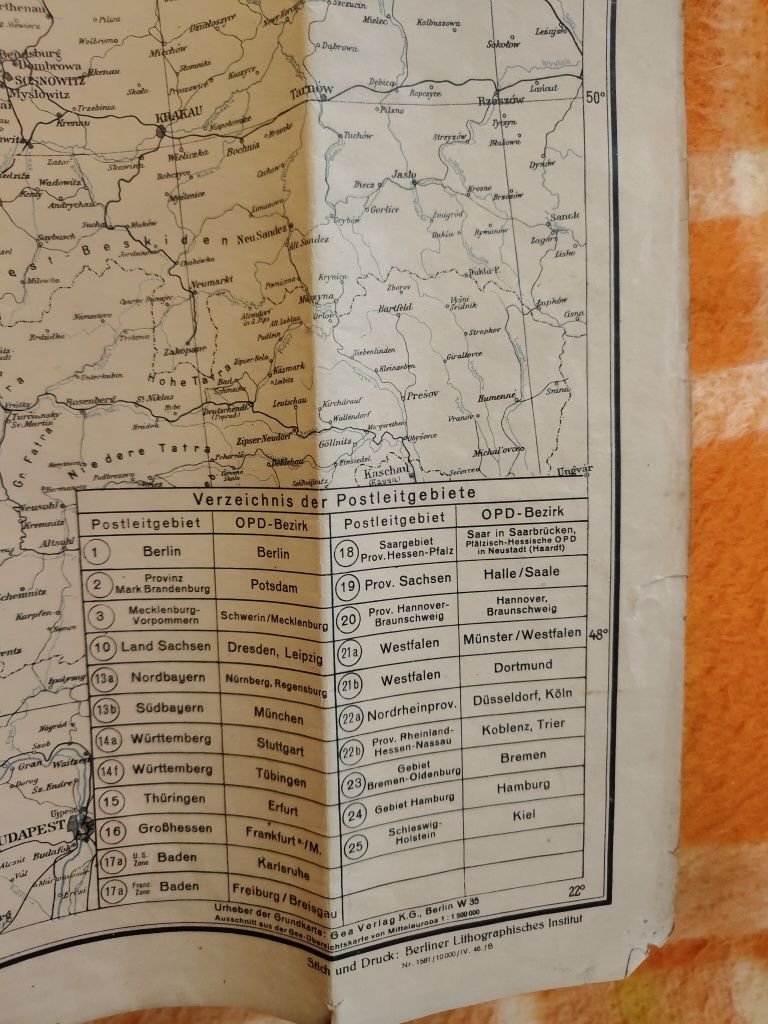 Stara Mapa Niemiec i Europy środkowej wydanie 1946r. Berlin