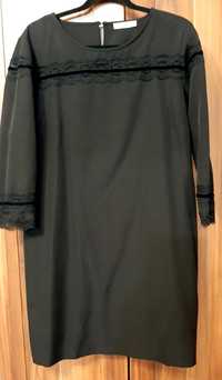 RESERVED 42 XL sukienka czarna trapezowa rekaw 3/4 koronka