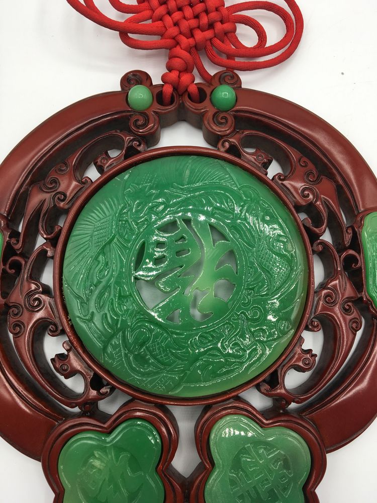 Par de ornamentos leao jade oriental