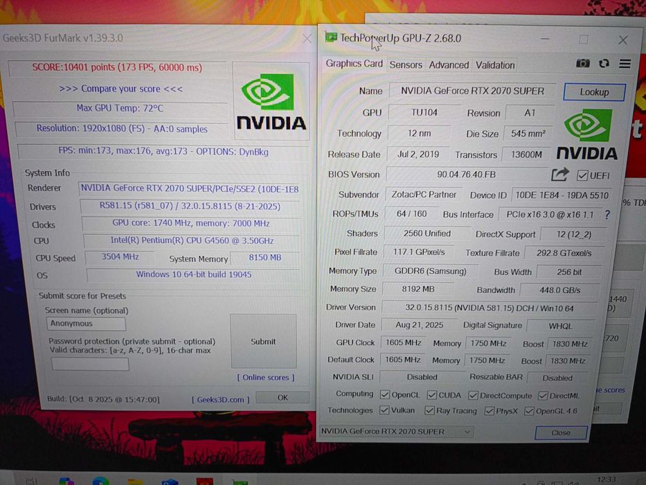 ZOTAC RTX2070 SUPER AMP Extreme 8GB GDDR6 256bit - pudło!