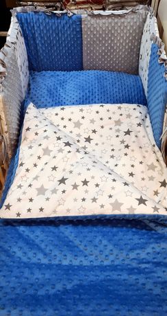 Pościel do łóżeczka minky bawełna gwiazdki szarość niebieski