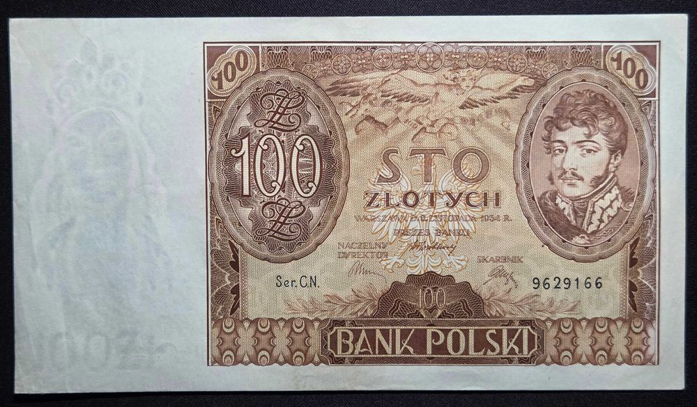 Banknot Polska IIRP 100 Złotych 1934 r. Seria C.N Stan -I -UNC