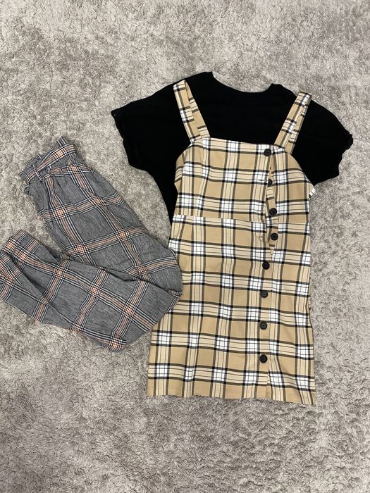 Zestaw sukienka tahirt i spodnie w kratę